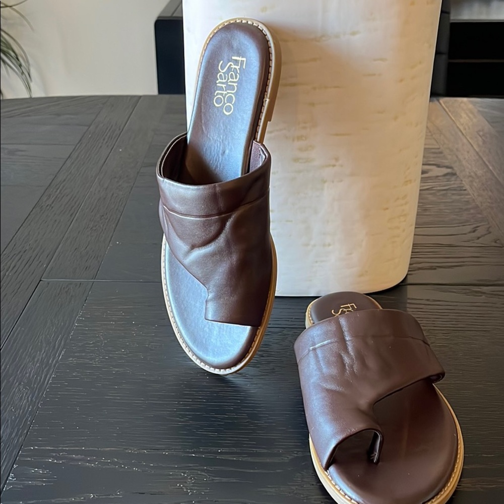 Franco Sarto Brown Leather Slide Sandals Size 8.5